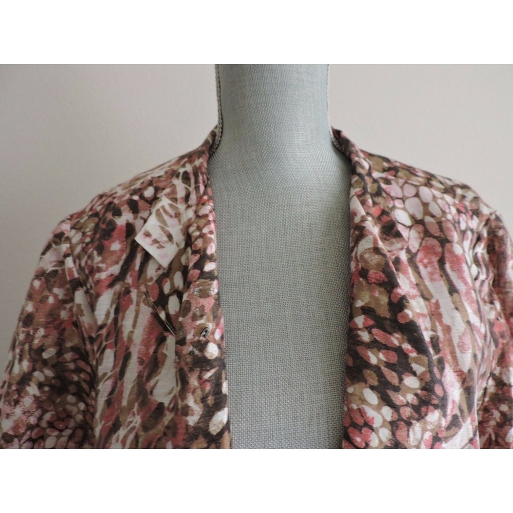 Chicos Blazer Sz 3 Career Lightweight Pink Brown Beaded Front - Picture 2 of 6